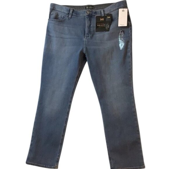 NWT Lee Slim Fit Straight Leg Mid-Rise Stretch Blue Jeans Womens Size 18 Short - Picture 1 of 9